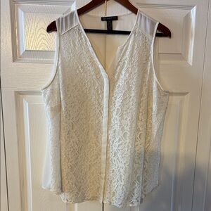 INC International Concepts Lace V-Neck Blouse - Cream